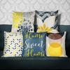 "Home Sweet Home" & Modern Yellow-Grey Decorative Pillow Set of 5