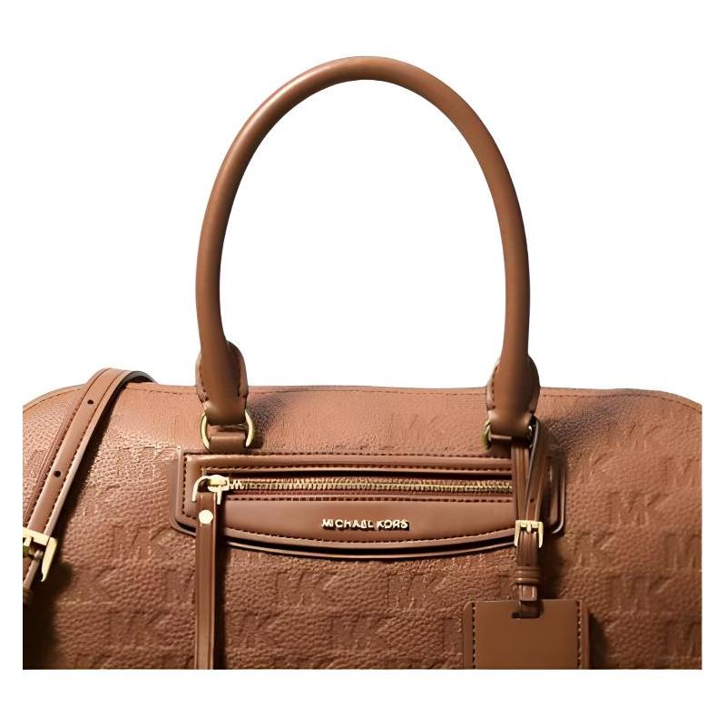 MICHAEL KORS Jet Set Travel Embossed Logo Design Gold Metal Details Cow Leather Travel Bag Women's Brown