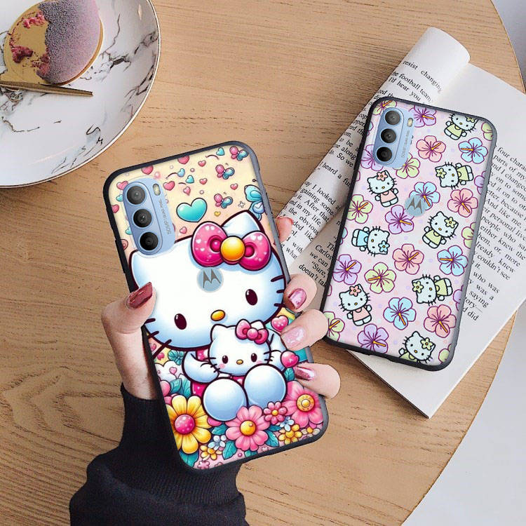 AH33 Милый черный чехол Hello Kitty для Samsung Note 20 Lite S24 Ultra S23 S22 A05 A06 A11 A71 A15 A16 A13 A24 A25 A33 A52 A53 M55 M35 Sofe Cover