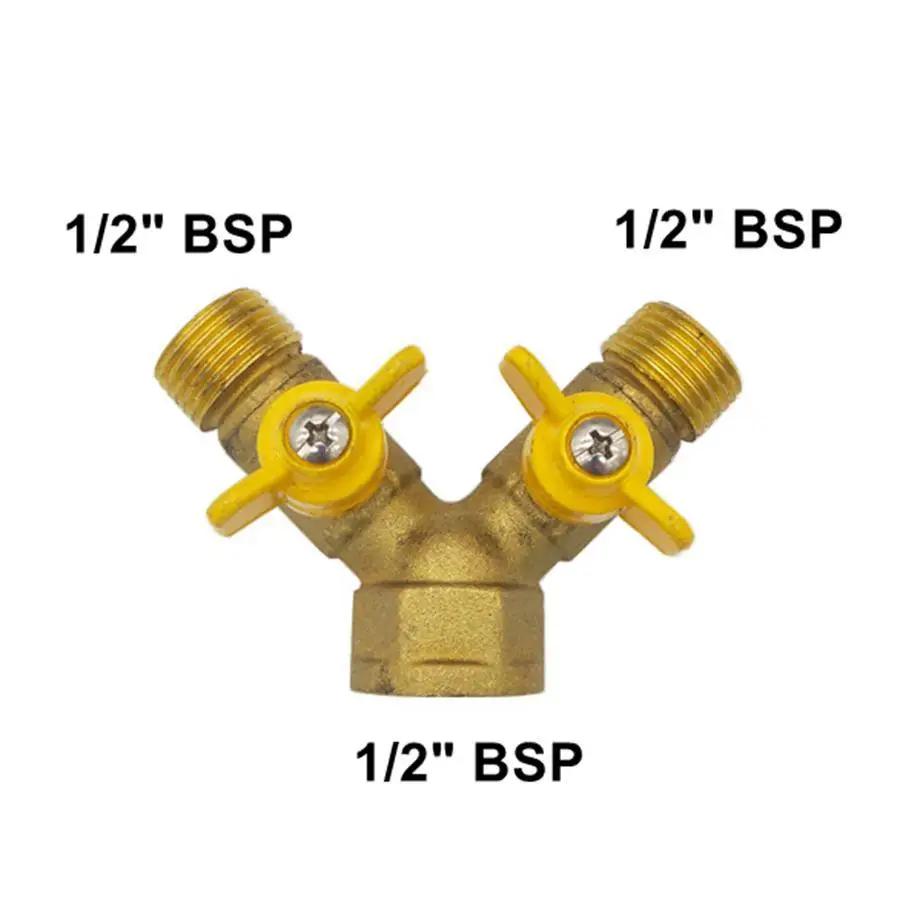 12 мм бочарный/1/2" BSP внутренняя резьба/1/2" BSP наружная резьба Y-образный латунный запорный газовый клапан переключатель 60 градусов Цельсия