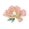 Chinese Style Peony Flower Brooch: High-End Enamel Painted Pin with Pearls for Women