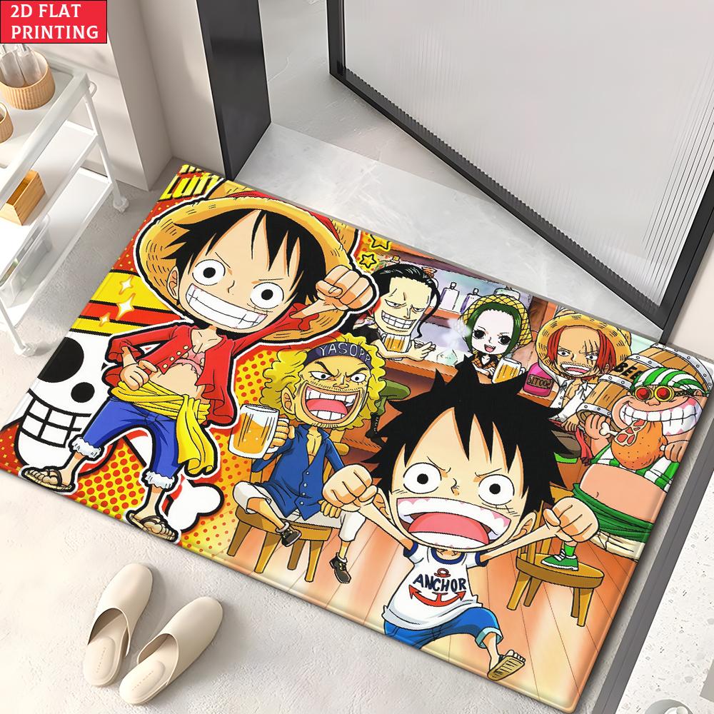 Anime Pirate Crew Treasure Doormat, Cartoon Character Non-slip Floor Mat, Decorative Entrance Rug for Home Living Room Bedroom