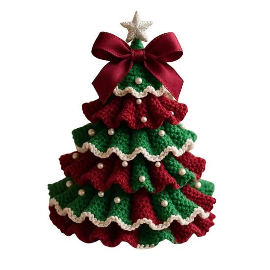 Handmade Crochet Christmas Tree DIY Xmas Tree Crochet Craft Starter Set with Bow And Faux Pearl for Beginners Knitting Holiday Decoration