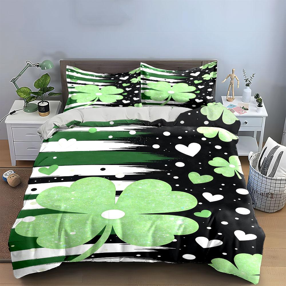 Green clovers and hearts. Bedding sets Duvet cover sets Duvet covers Pillowcases(1 * Duvet Cover 2 * Pillowcases without duvet insert)