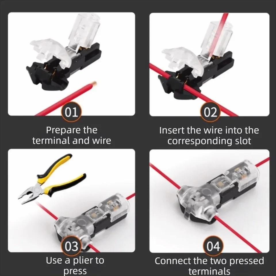 10/20Pcs T Type 1 Pin Low Voltage Wire Connector, Quick Solderless Wire Splice Connector, T Tap Wire Connectors, No Stripping