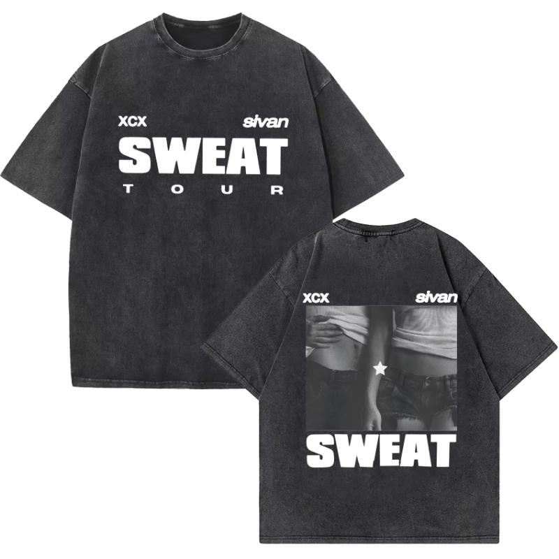 Charli Xcx Brat Tour Album Letter Print T Shirts Women Hip Hop High Quality Vintage Washed Fashion Tshirt Unisex Streetwear