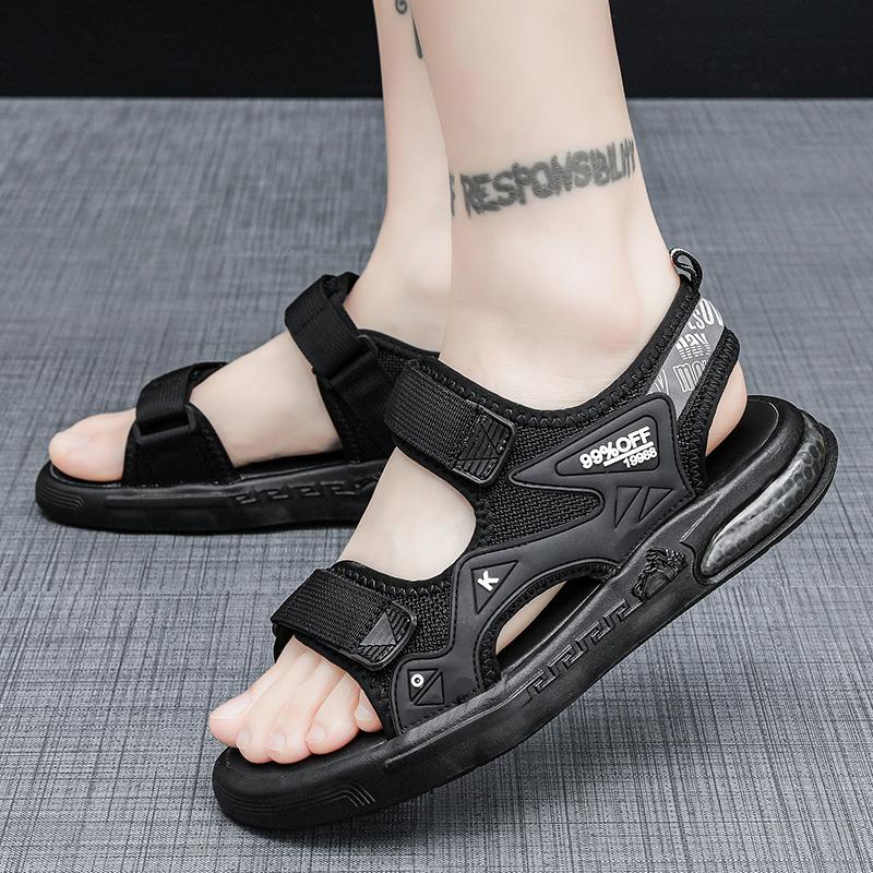 Summer Outdoor Men's Sandals Casual Anti-Slip Thick Bottom Soft Hiking Beach Flat Shoes EVA Outsole for Men Sport Black