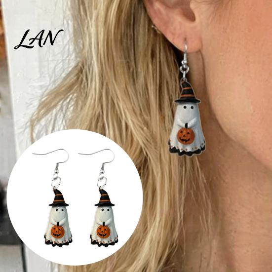 Soft Painting Style Earrings Cute Ghost Earrings, with Pumpkin Wizard Hat Decor, Holiday Themed Jewelry Halloween Drop Lightweight Acrylic Pendant