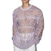 Men Tops Crew Neck Long Sleeve Knitted T-Shirt Men Clothing Retro Hollow-Out Mesh Knit Tops Spring Streetwear