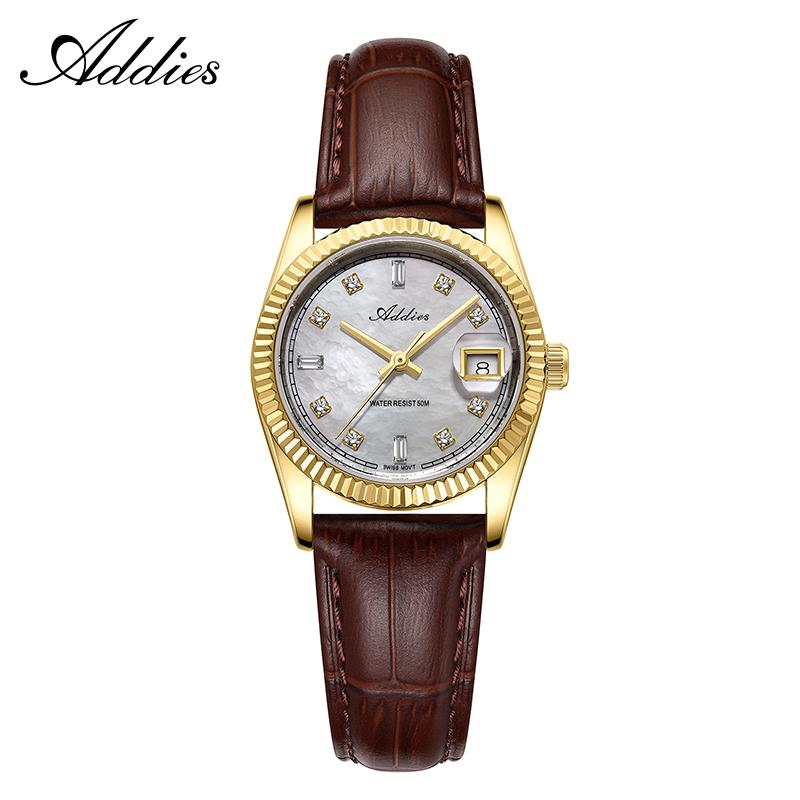 ADDIES Quartz Woman Watches Swiss 585 Mother of Pearl Dial Sapphire Glass Watch 316L Stainless Steel Waterproof Business Watch