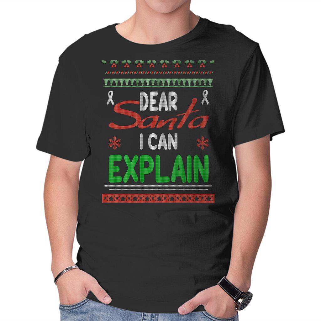 Unisex Crew Neck T-Shirt Dear Santa I Can Explain Graphic Short Sleeve Casual Tee