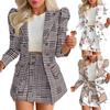 2 шт./компл., комплект с юбкой и пальто, комплект с цветочным принтом в клетку, соответствующий цвету, с длинным рукавом, с высокой талией, в OL-стиле, деловой костюм для поездок на работу, комплект с женской курткой и юбкой