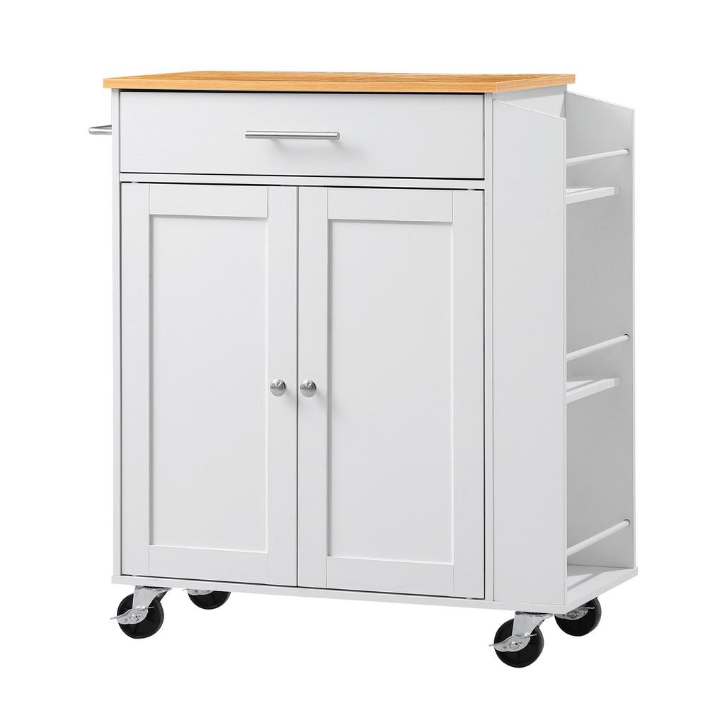 VEVOR Kitchen Island Cart with Storage, 795 mm Wide Mobile Rolling Storage Island on Swivel Wheels, with Drawer, Storage Cabinet, Spice/Towel Rack