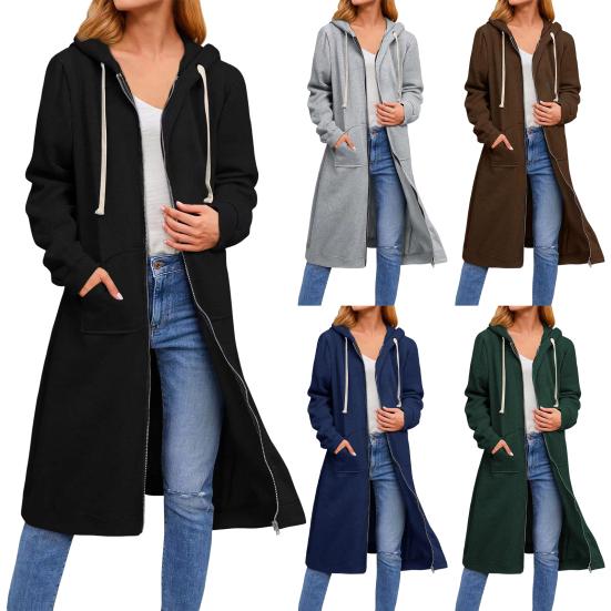 Куртка-свитер, свободный кардиган с длинными рукавами и молнией с капюшоном, повседневная одежда, повседневное длинное женское зимнее пальто для путешествий