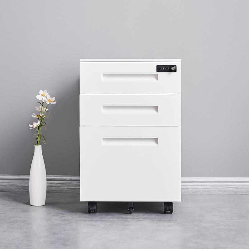 Mobile Three-Drawer Metal File Cabinet with Lock for Under-Desk Office and Printer Storage