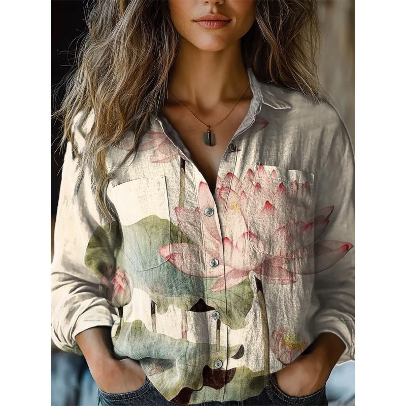 Women S Long Sleeve Shirt 3d Print Turn Down Collar