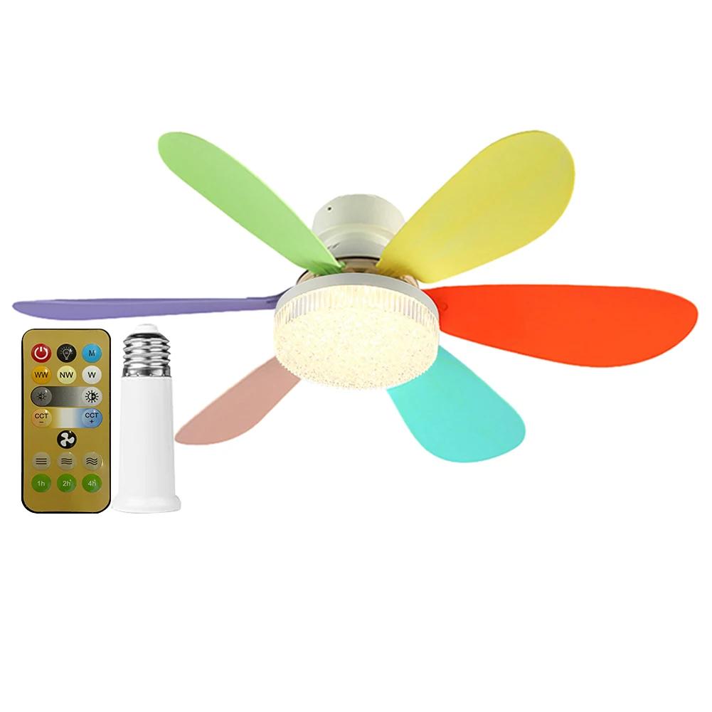 E27 Socket Fan LED Light E27 Base 42cm Indoor Ceiling Fan Light Dimmable Low Profile Ceiling Fan for Bedroom Living Room Kitchen
