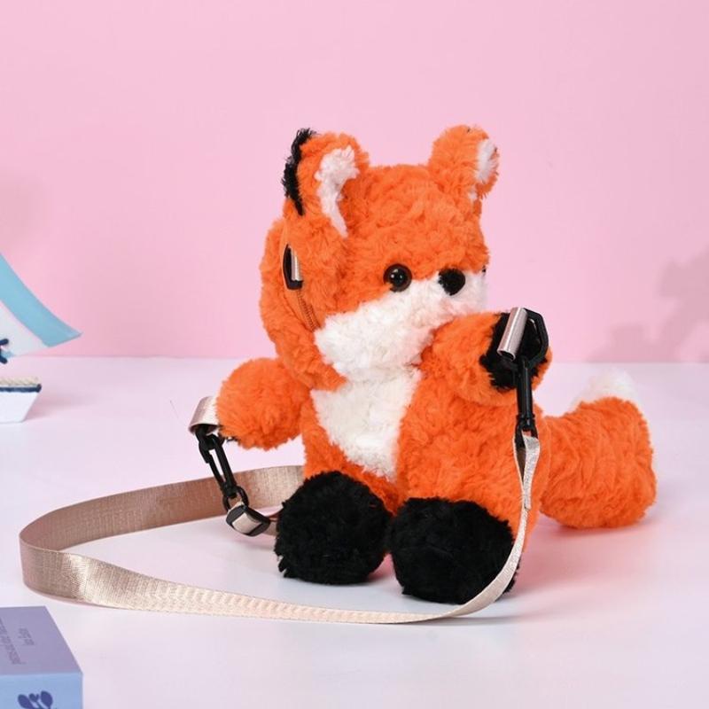 Fox Plush Shoulder Bag Cute Fluffy Curly Hair Doll Soft Small Bag Handbag Coin Purse Kids Good Night Buddy Girl Gift Car Decor