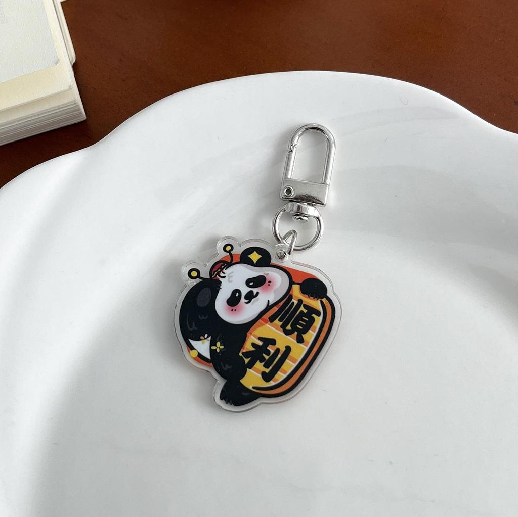 Cartoon Panda Keychain: Cute Acrylic Pendant for School Bags