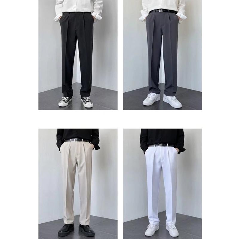 2024 New Men White Straight Pants Fashion Korean Loose Suit Trousers Casual Draped Baggy White Wide Pant Male Streetwear