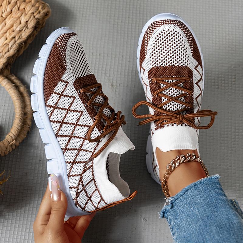 Fashion Fashion Mix Color Plaid Knitting Sneakers Women Plus Size 36-43 Breathable Mesh Flats Woman Comfy Soft Sole Running Shoes Female
