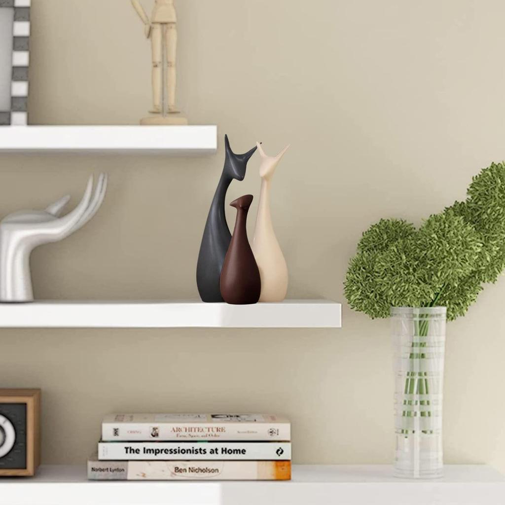 Home Decor Lucky Deer Family Matte Finish Ceramic Figures - (Set of 3, Matte Brown)