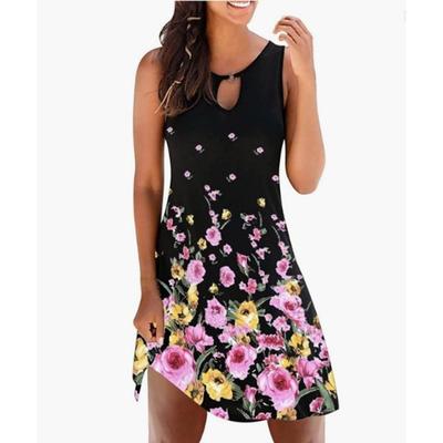 Женское платье с круглым вырезом и геометрическим принтом, без рукавов, с юбкой средней длины