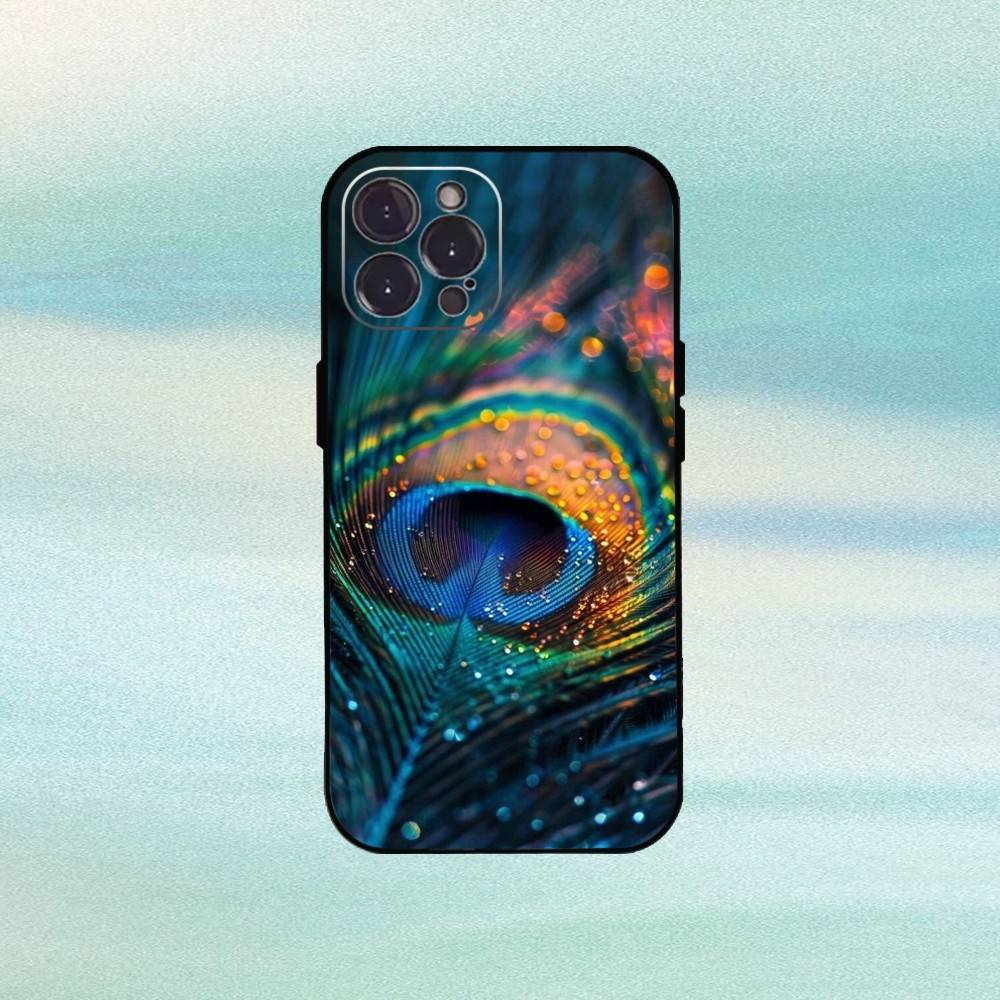 Peacock Phone Case For iPhone17,16,15,14,13,12Plus,Pro Max,XS,5G Soft Silicone Black Cover
