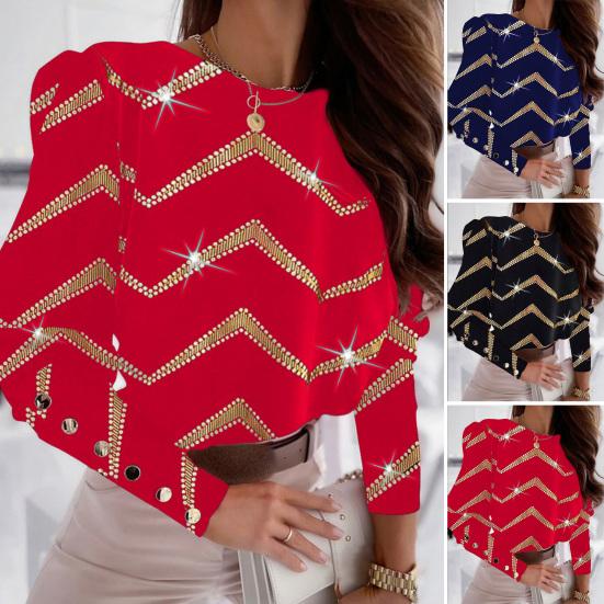 Блузка большого размера с застежкой, топы с круглым вырезом, длинными рукавами с принтом, пуговицы сзади, свободная посадка, офисная рубашка, повседневные топы