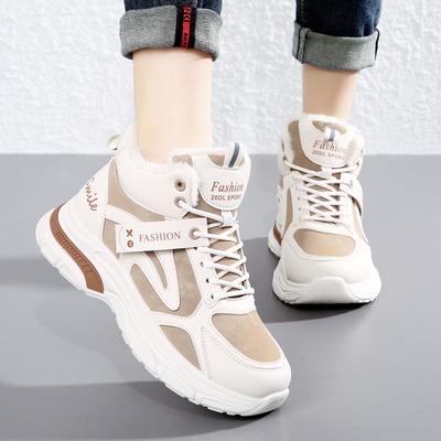 Женские зимние кроссовки на подкладке из искусственного меха, уличные противоскользящие теплые кроссовки с плюшевой подкладкой, повседневная спортивная обувь из искусственной кожи на шнуровке для женщин