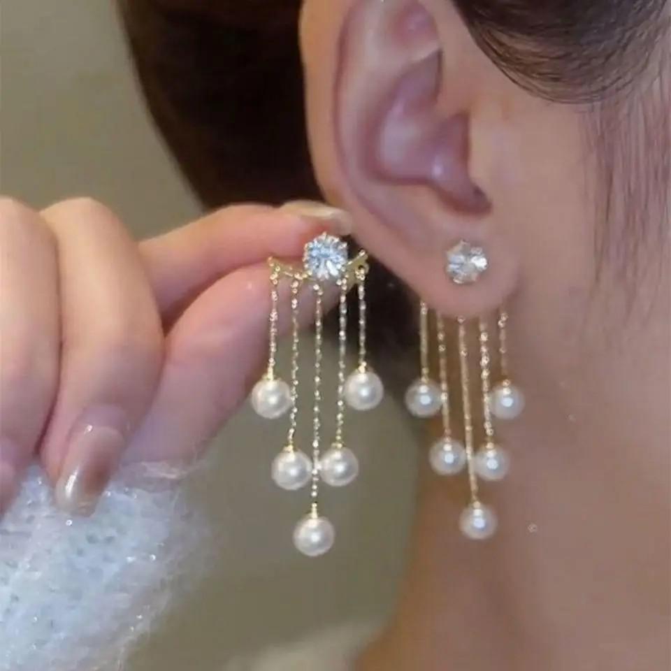 925 Silver Needle Korean Fashion Long Chain Tassel Earrings For Women Metal Earing Jewelry Trending Women's Drop Earrings