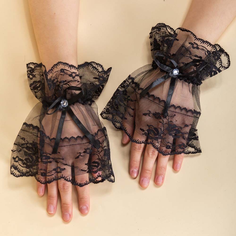 Up Bridal Wedding Gloves Mesh Bow Hand Wrist Cuffs Lace Hand Sleeves Lolita Gloves Women Gloves