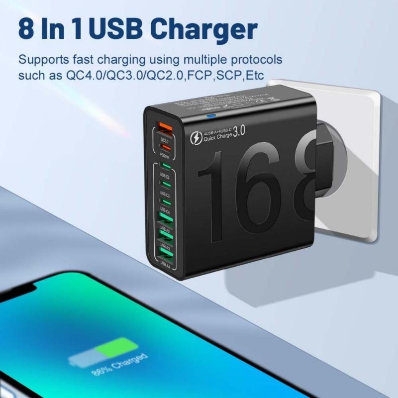 150 Вт Многопортовый USB-адаптер для зарядки Быстрая зарядка Настенный адаптер Type C USB Дорожный адаптер для зарядки для мобильного телефона