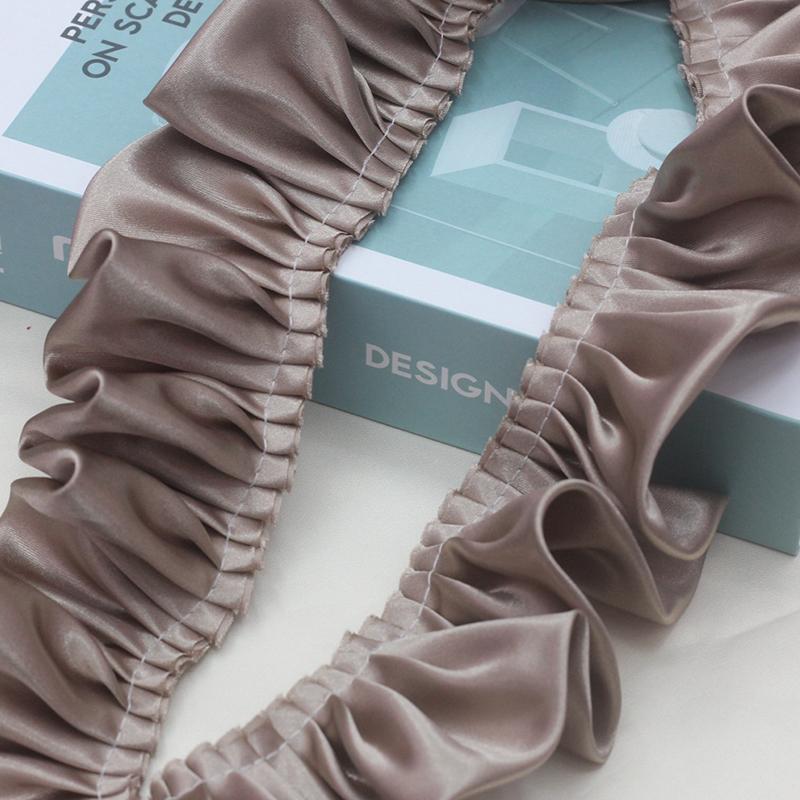 10 м Двухслойная оборка с кружевной отделкой, блестящая атласная плиссированная лента, кромка ткани, подгиб для свадебного платья, кукольного платья, DIY детское шитье, рукоделие