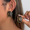 Gift for Her on Birthday 1 Pair Natural Healing Stone Stud Earrings Women, Gold Lightweight Daily Wear Plated Oval Resin Earrings, Faux Crystal
