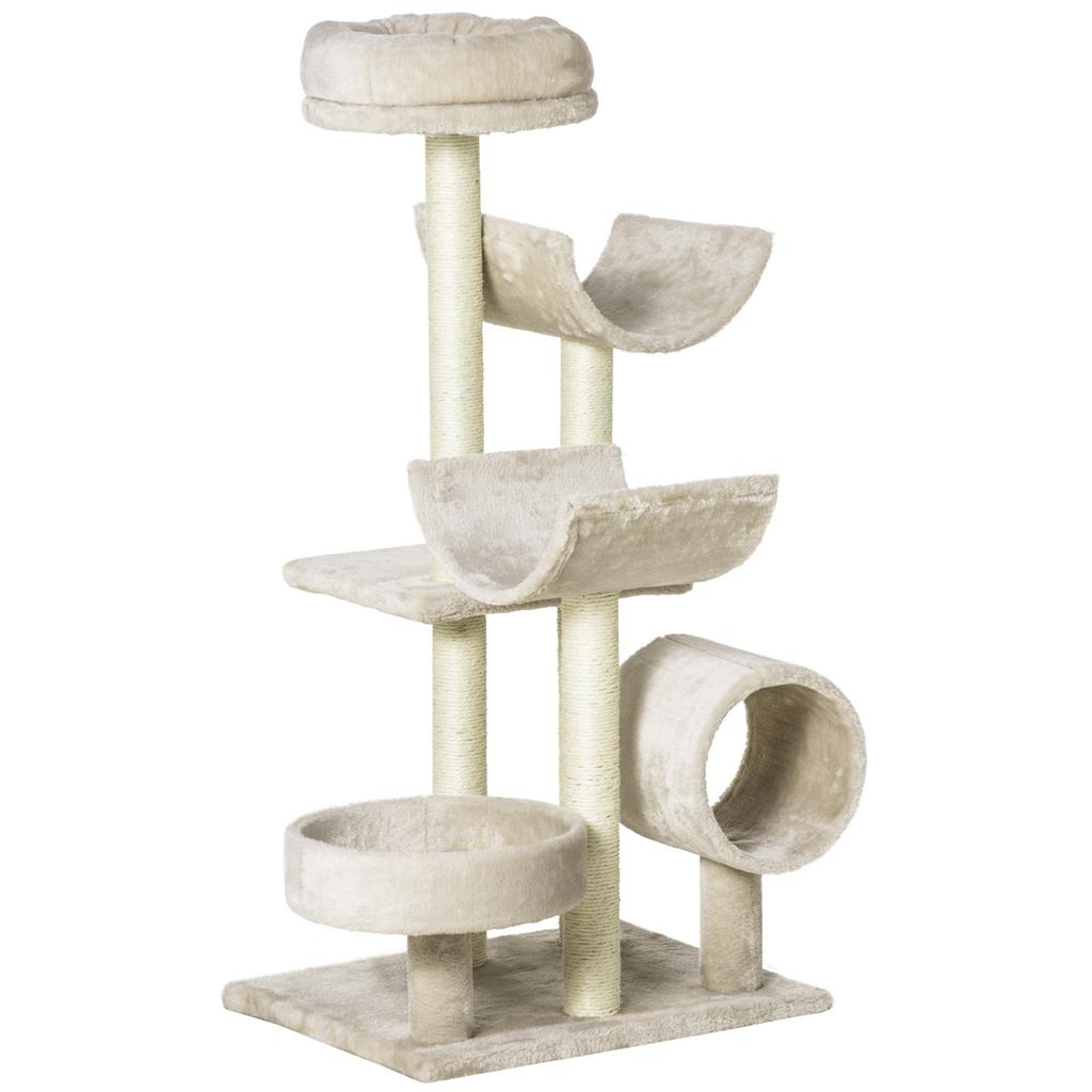 Cat Tree 105cm Cat Tower with Tunnel, Platforms Cat Scratching Post with Sisal Scratching Posts, for Cats up to 5 kg, Beige