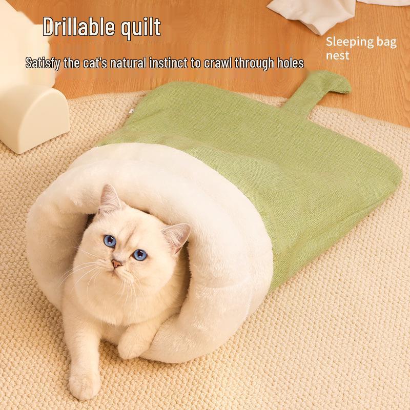 Плюшевая зимняя закрытая кровать для собак и кошек: Теплое, Неприлипающее, Ветрозащитное Гнездо