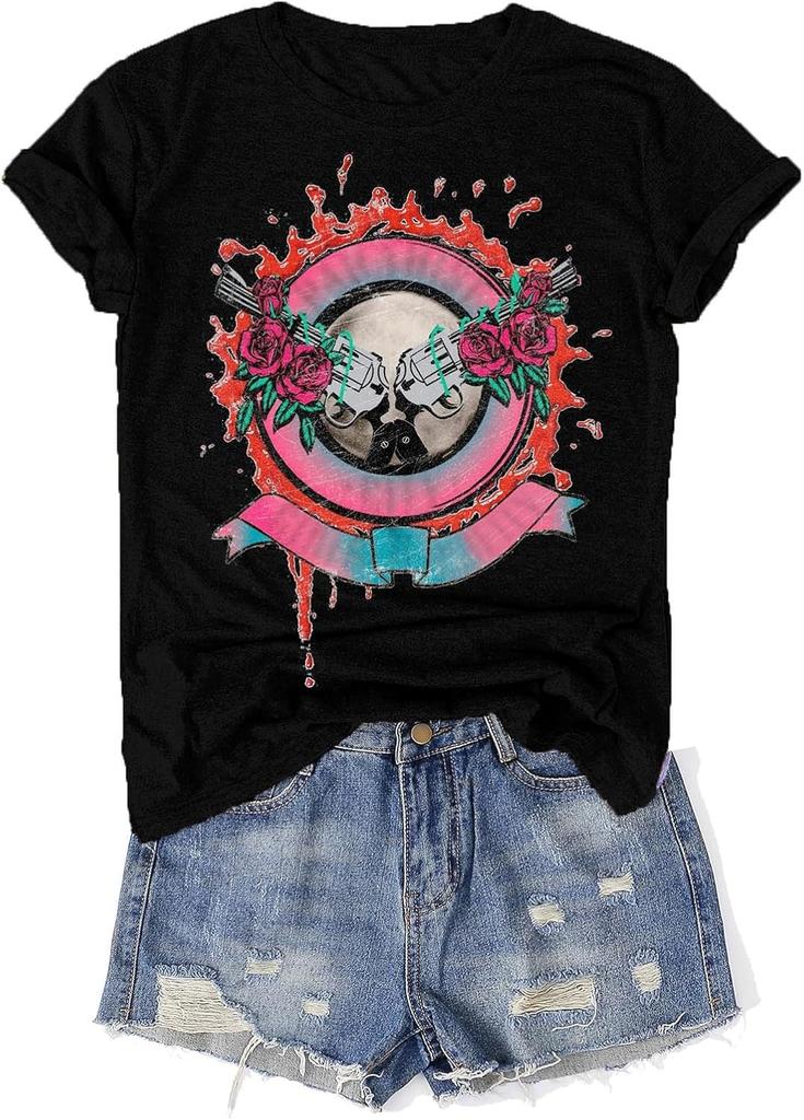 Vintage Band Shirt for Women Retro Rock and Roll Graphic Tee Country Music Concert T Shirt Casual Short Sleeve Tops