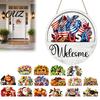 Farmhouse Porch Decoration for All Seasons Interchangeable Welcome Sign, Seasonal Magnetic/Insert Icon Hanger, Rustic Outdoor Sign Spring Summer Fall