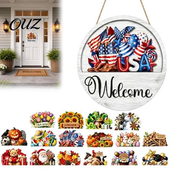 Farmhouse Porch Decoration for All Seasons Interchangeable Welcome Sign, Seasonal Magnetic/Insert Icon Hanger, Rustic Outdoor Sign Spring Summer Fall