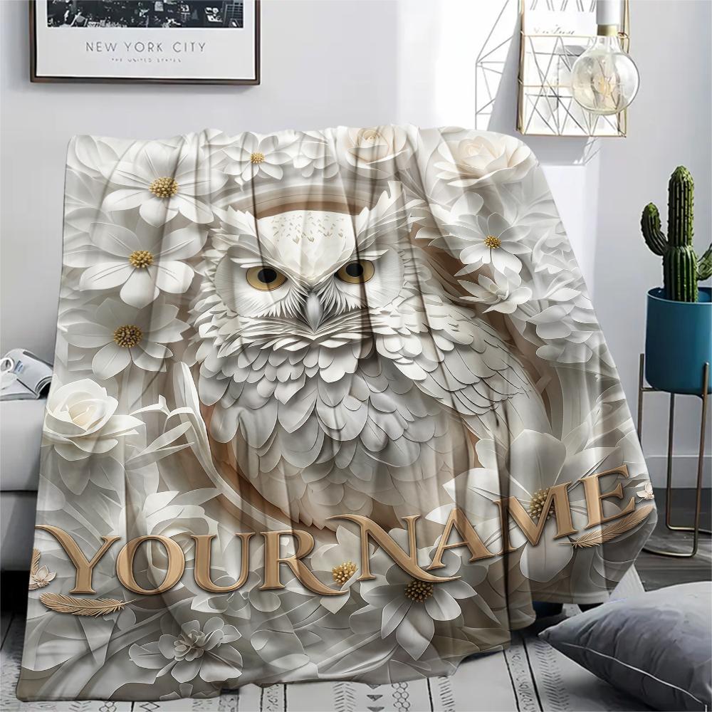 1PC Custom Name Autumn Owl Patterned Flannel Blanket Suitable For All Seasons for Home Decor Warmth and Comfort Gifts Holiday Present_lx