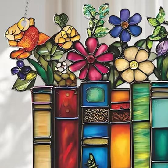 Acrylic Flower Book Hanging Decoration Indoor Outdoor Home Garden Wall Window Hanging Stained