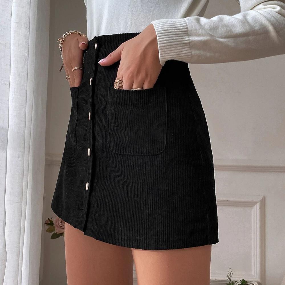 IHUASU Женская осенне-зимняя вельветовая юбка до бедра, однобортная, узкая, однотонная, полуоблегающая юбка