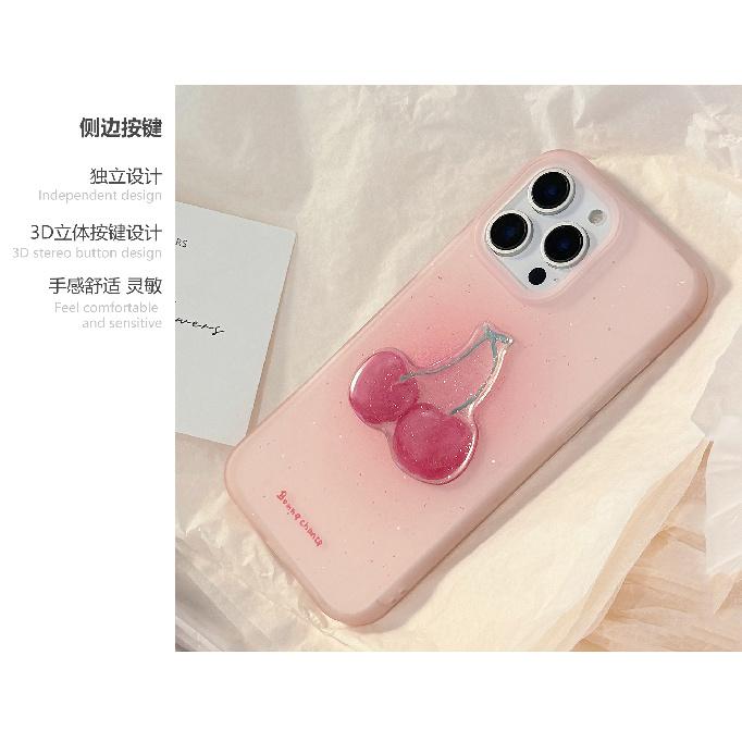 3D Glitter Cherry Apple 16 Phone Case Sweet and Unique for iPhone 17 Pro Max, Suitable for 14, Soft 11