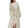 Women's Double Breasted Long Trench Coat Windproof Lapel Slim Overcoat with Belt Windbreaker Jacket for Spring Autumn