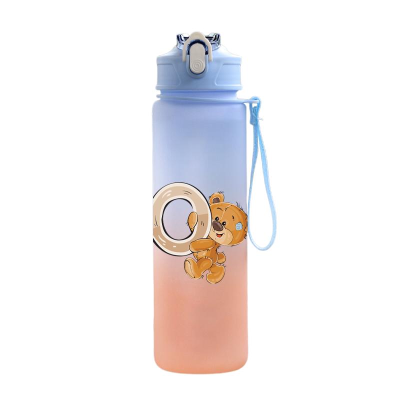 750ml Cartoon Letter Printed Lovely A-Z Water Cup Portable Children Plastic Cartoon Outdoor Sport Large Capacity Water Bottle