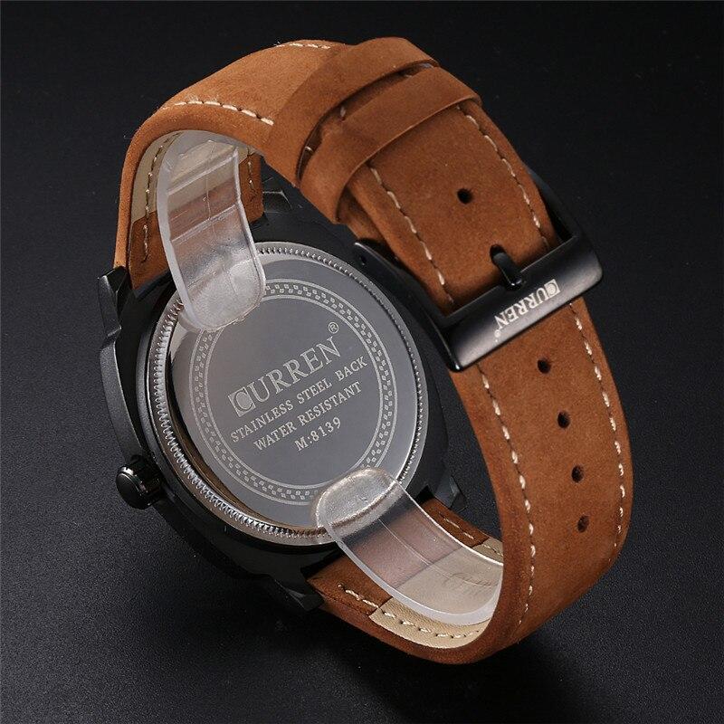 CURREN Кожаные спортивные часы армейские аналоговые кварцевые наручные часы классические модные светящиеся мужские часы подарок 8139
