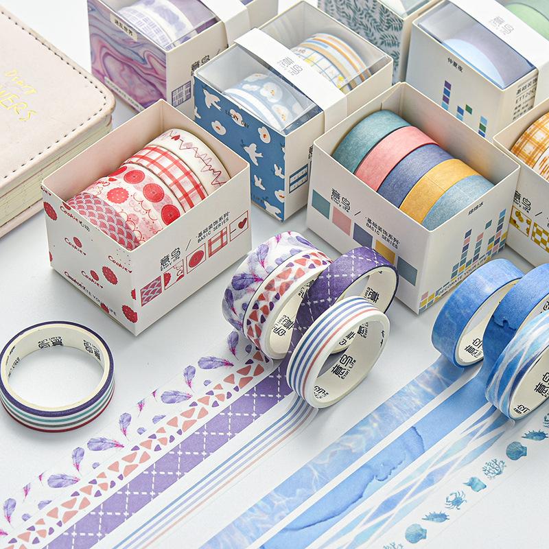5Rolls/box Creative Masking Tape Set Basic Pattern Washi Tape DIY Scrapbooking Diary Journal Stationery