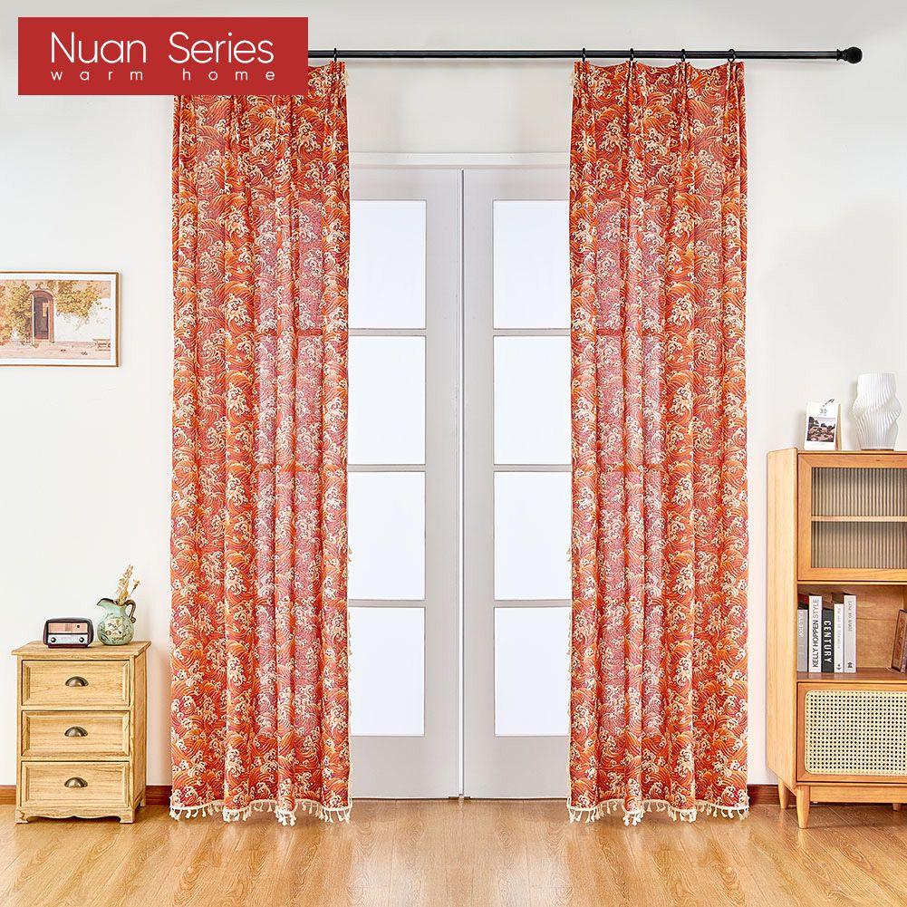 1 шт., популярные модные и универсальные японские хлопковые льняные шторы с кисточками и принтом для небольших окон, балконов, дома, серии Dceor Nuan