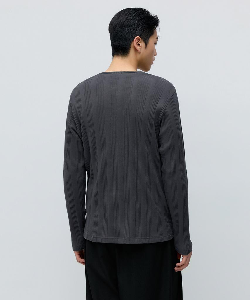 MUSINSA STANDARD Multi-Ribbed Henley Neck Long Sleeve T-Shirt [Gunmetal]